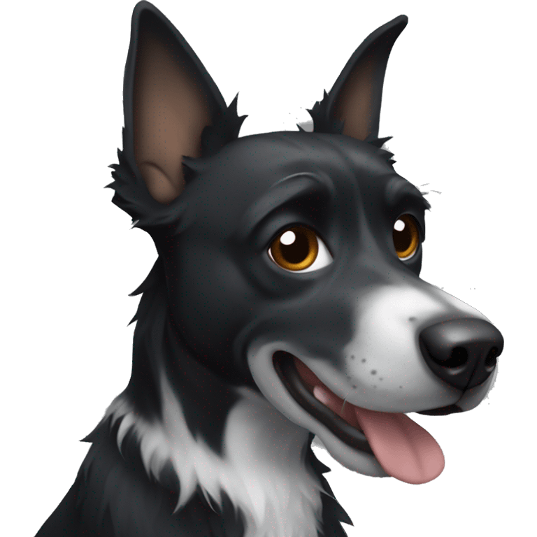 black scraggly dog with white on chest and pointy ears emoji