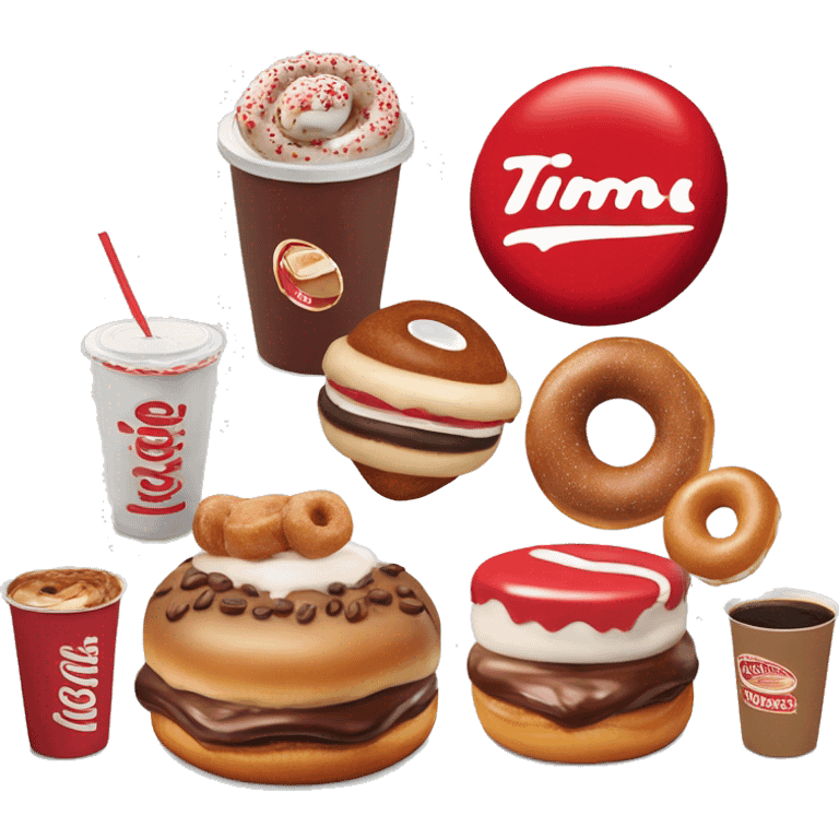 “Tim Hortons store with a red and white color scheme, featuring the classic Tim Hortons logo, a warm and welcoming design that represents a popular coffee and donut shop.” emoji