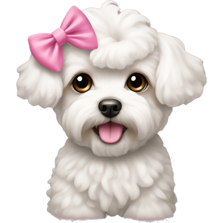 white maltipoo with pink bows on the head emoji