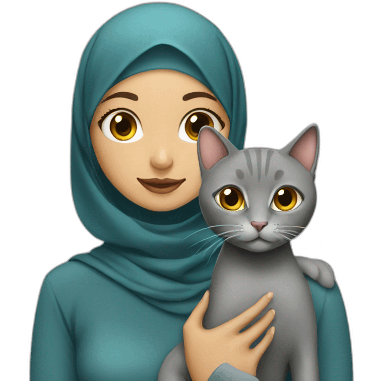 Hijab girl and grey cat emoji