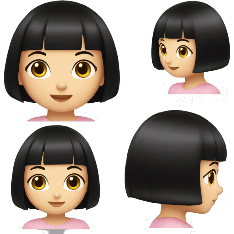 young girl, black bob haircut with bangs, fair skin emoji