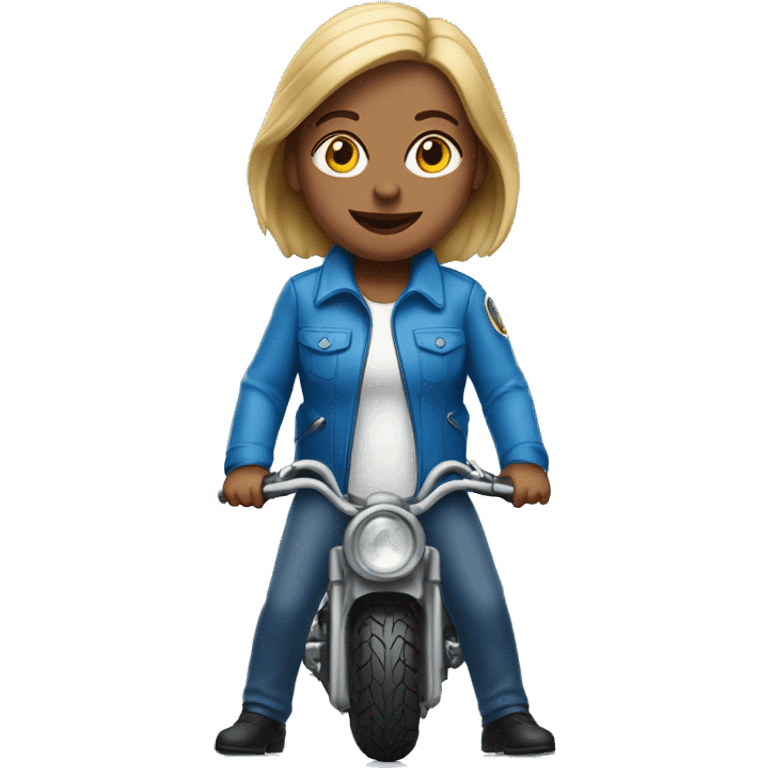 EMOJI DE MULHER CLARA, EM MOTO AZUL FRONTAL emoji