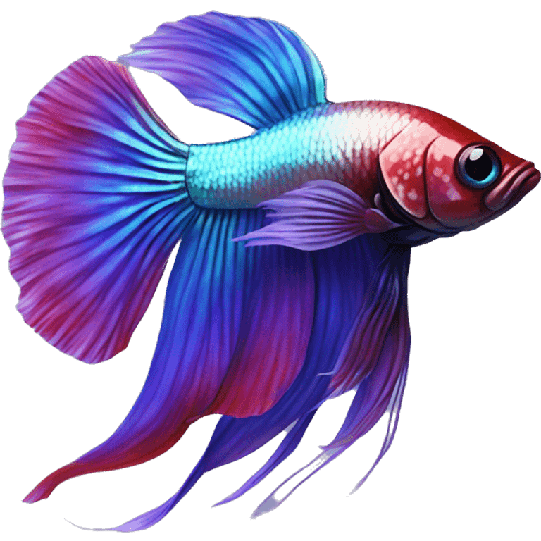 Pretty iridescent long fin betta fish realistic blue purple red emoji