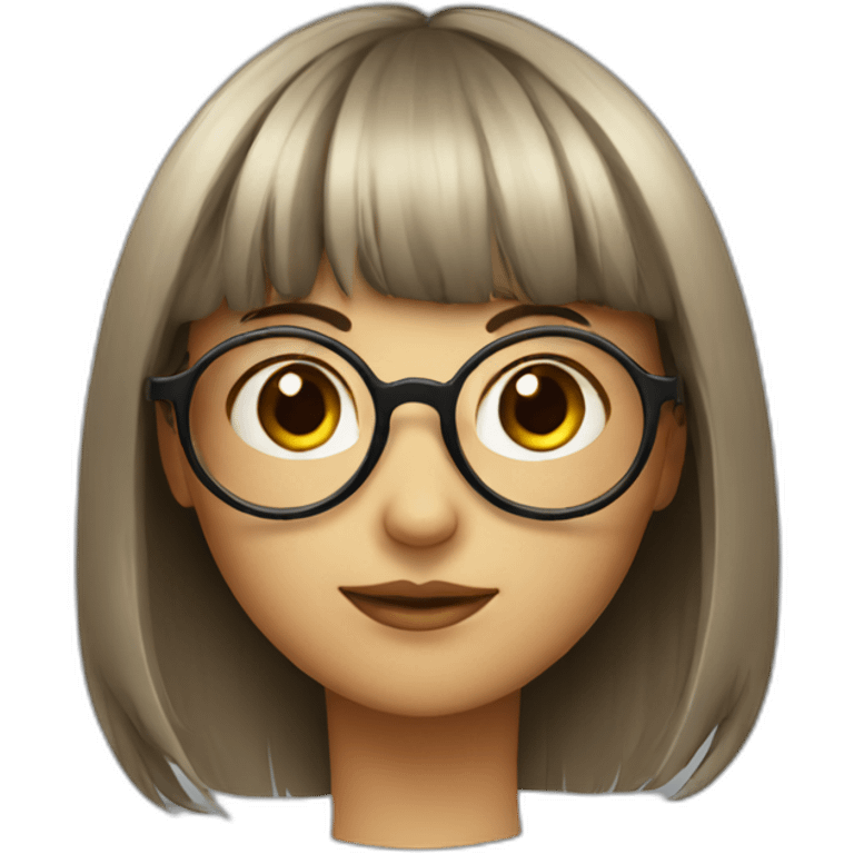 a round face girl with bangs,glasses emoji