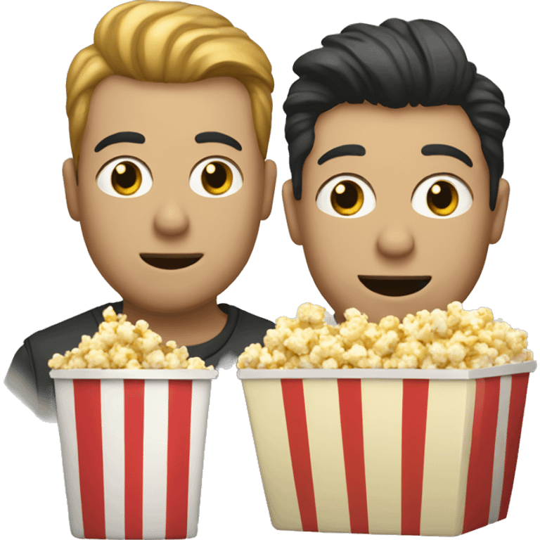 Two white gay men and dog eating popcorn emoji