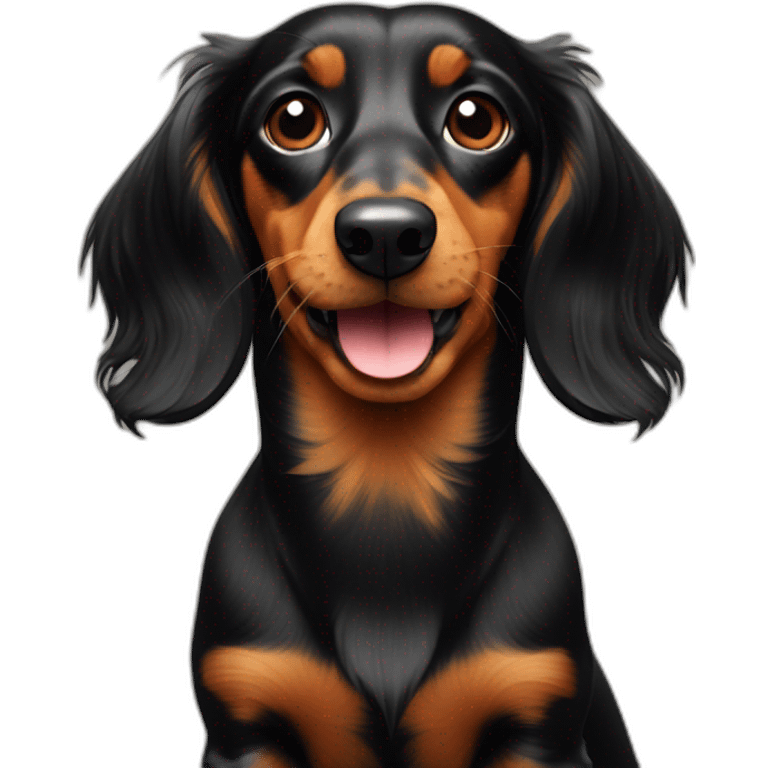 a black and tan long haired dachshund with a branch in its mouth emoji