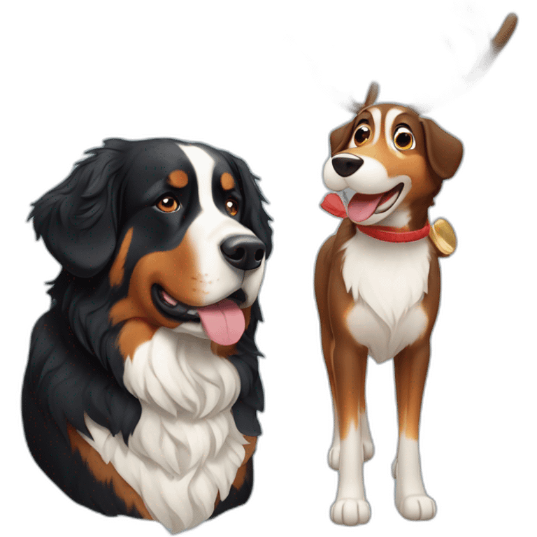 Bernese mountain dog and a reindeer emoji