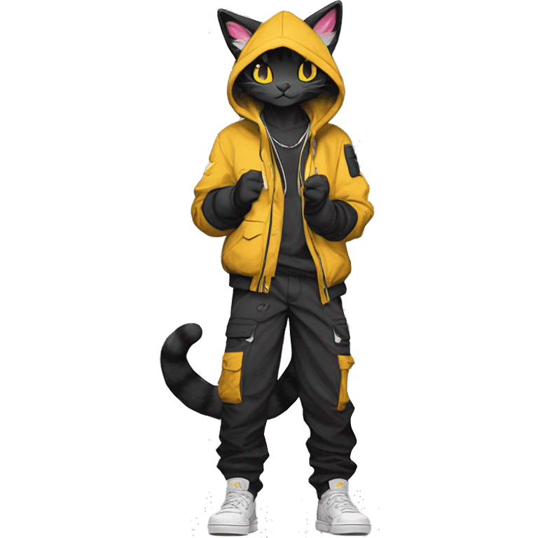 Edgy Anthro cool cute beautiful pretty anime dark cat-Pokémon-fursona techwear cargo pants hoodie emoji