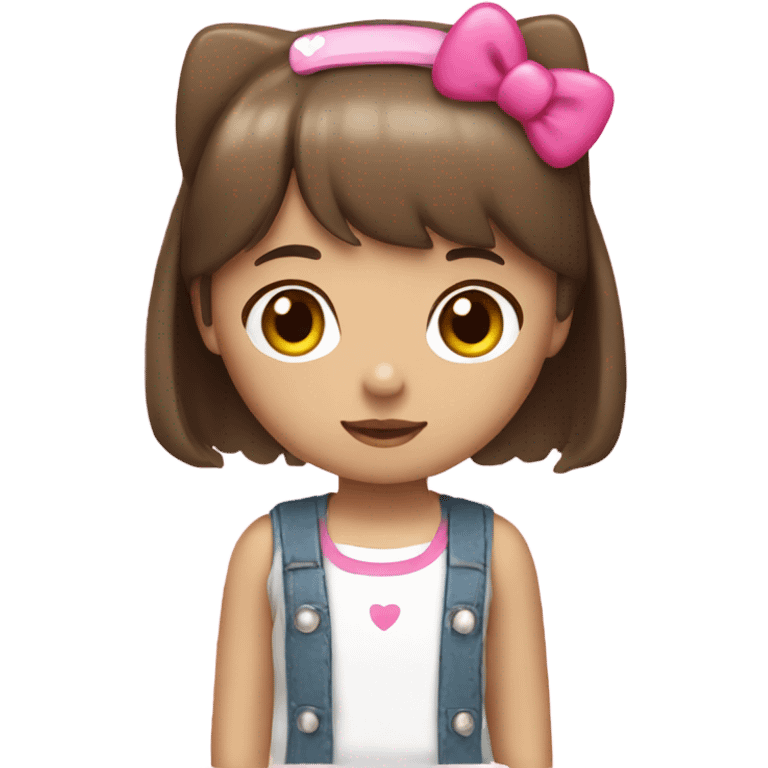 Girl wearing hello kitty headband with brown hair and bangs emoji