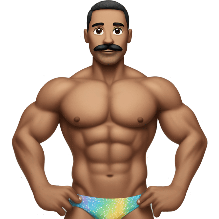 Muscular gay man with mustache bikini realistic emoji