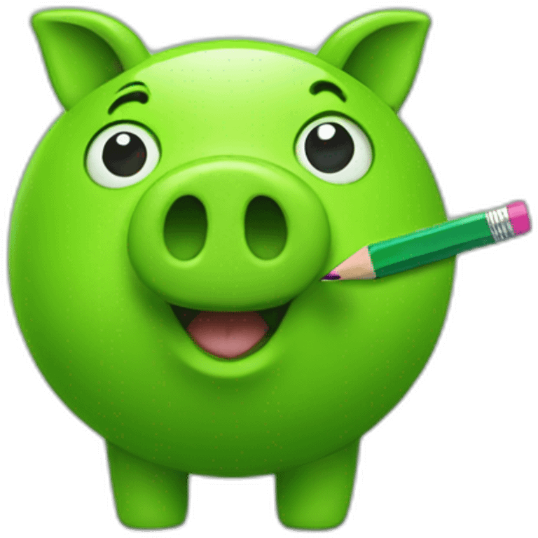 green piggy holding a pencil emoji