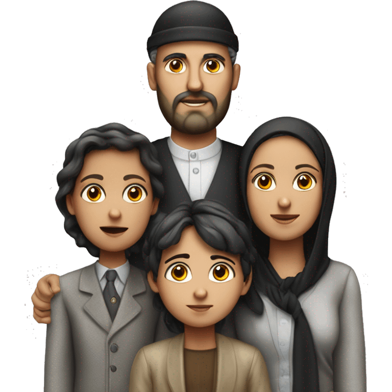 mom, dad, son and daughter of orthodox jews photorealistic serious emoji