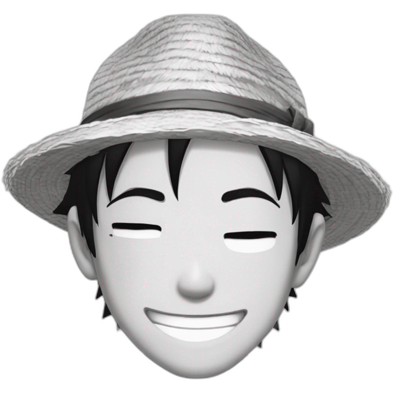 Luffy with his straw hat and his scar at the bottom of the right eye smiling with closed eyes in the Eiichirō Oda’s style emoji