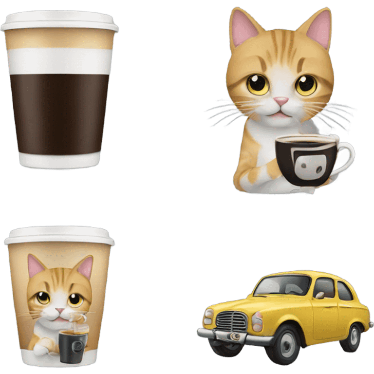 Cat drinking a car and drinking a coffee  emoji