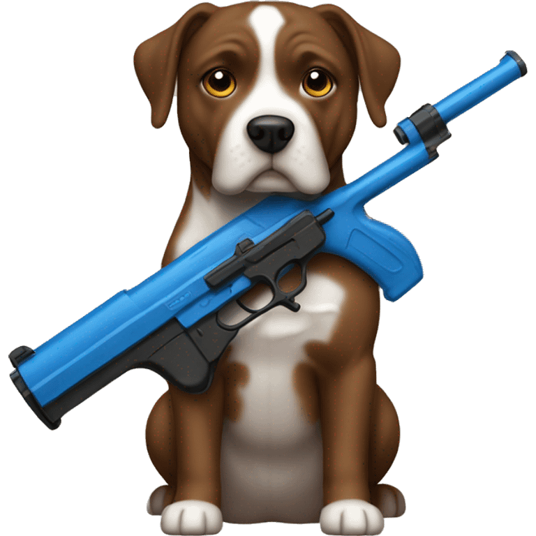 brown staffordshire holding blue gun emoji