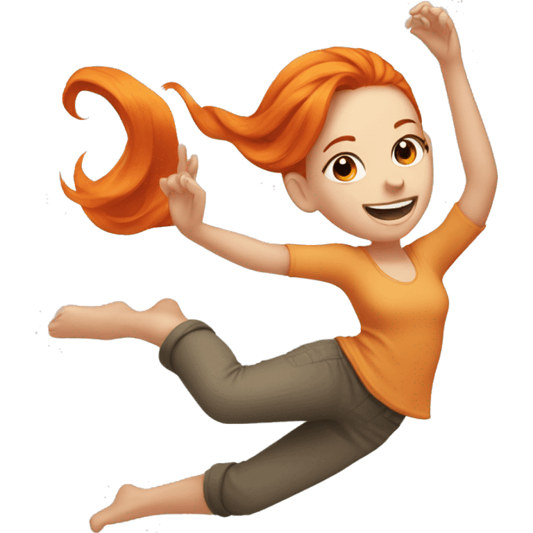 A white-skinned girl with orange hair is dancing emoji