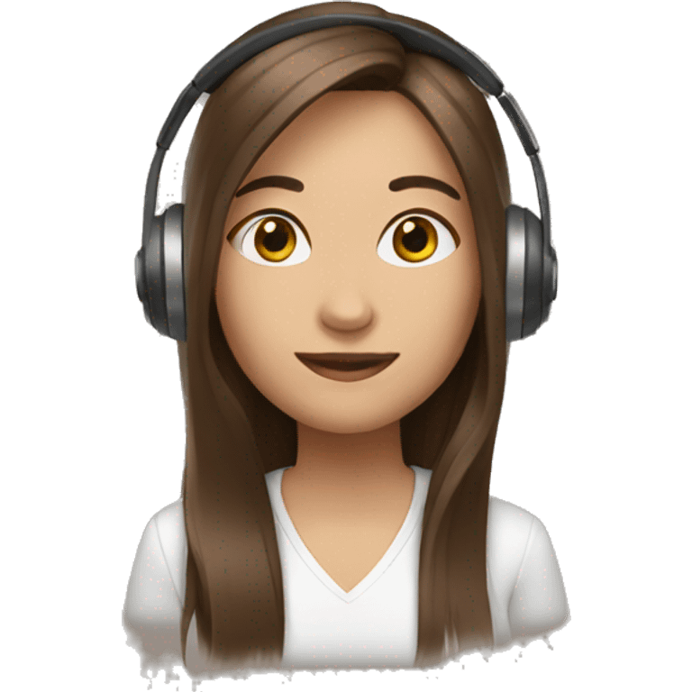 woman with headset, long brown straight hair emoji