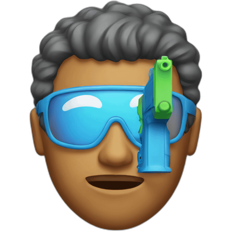 Man with water pistol attached to his forehead emoji