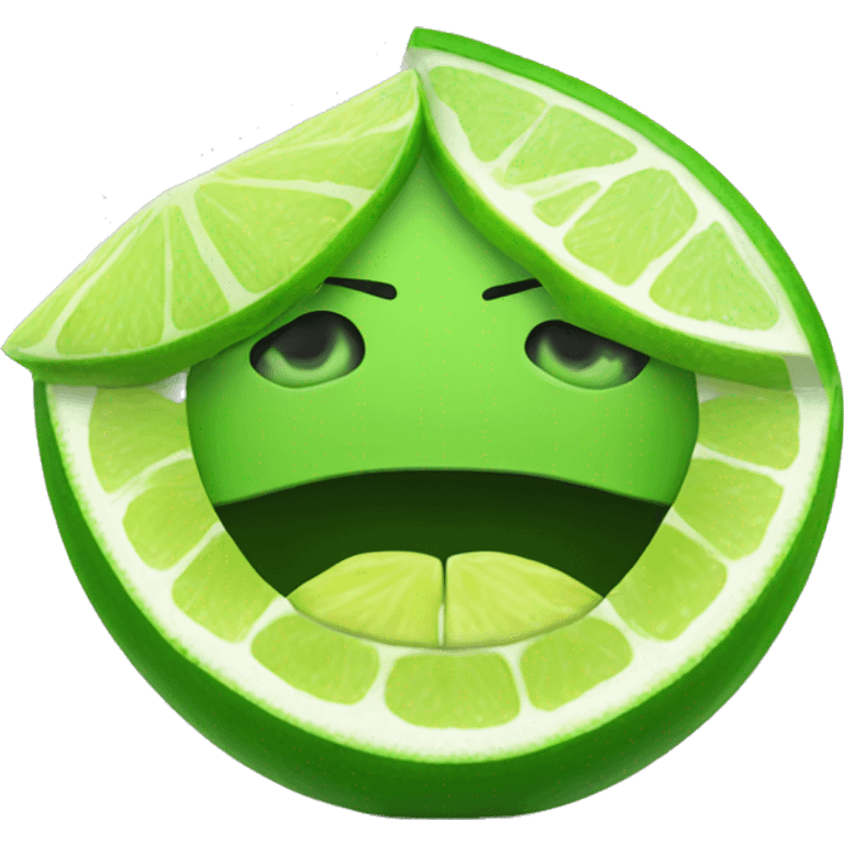 green lips holding a slice of lime in between its teeth emoji