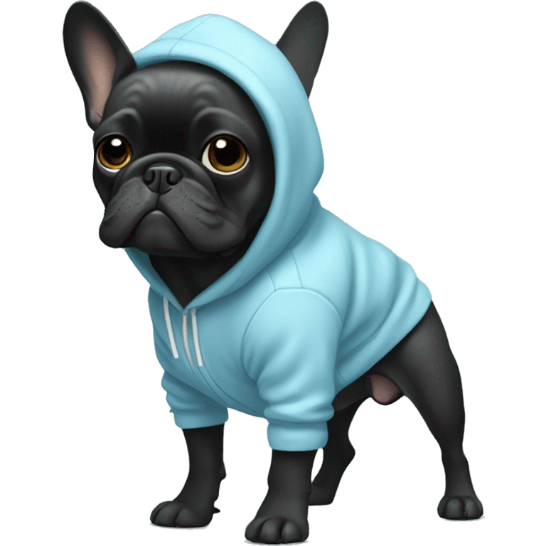 Black French bulldog in a light blue hoodie  emoji