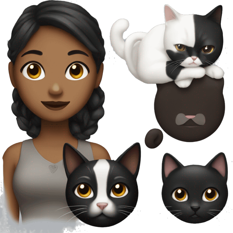 black girl with a white and black cat  emoji