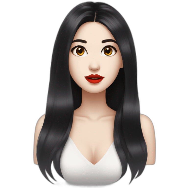 Beautiful young woman,Black hair,long hair,White skin,oval face,big eyes,Blackeyes,Redlips,Chinese emoji