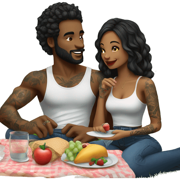 Romantic picnic date for beautiful tattooed couple emoji