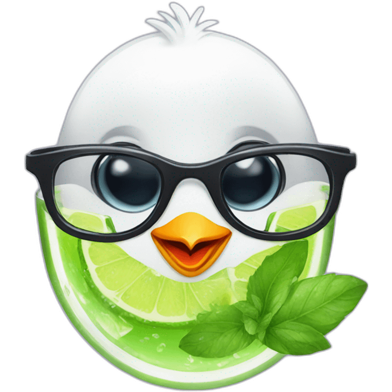 baby penguin with big glasses drinking mojito emoji