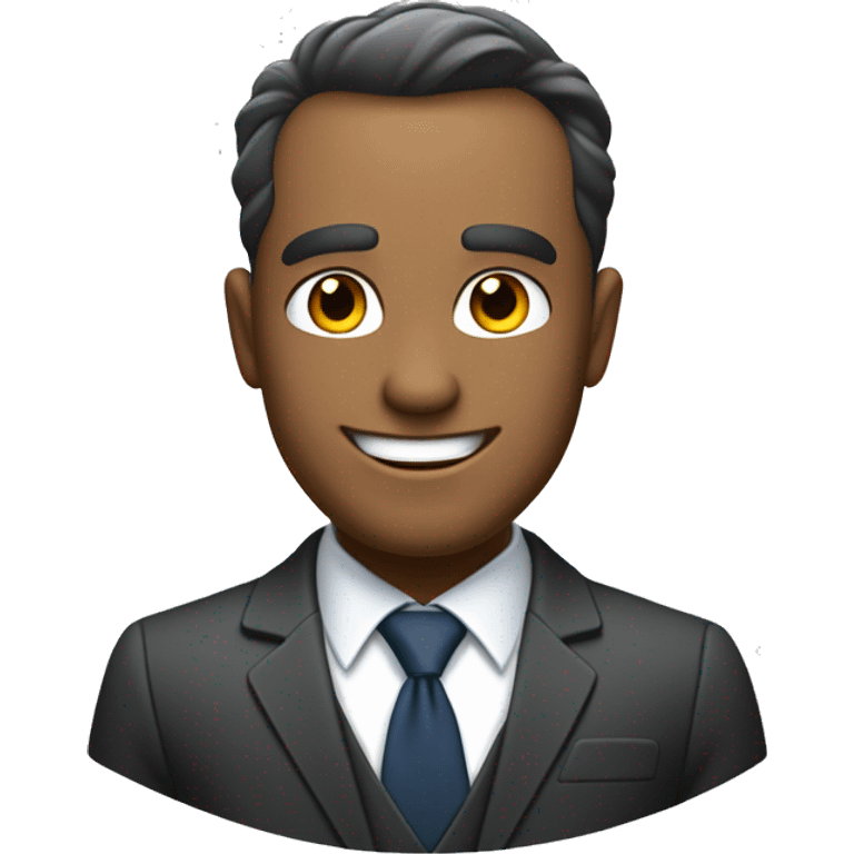 An enthusiastic yet cynical CEO with a sharp, professional look. The character has a confident smile, wearing a sleek business suit, and is shown interacting with people in a charismatic way. The overall vibe is powerful, dynamic, and a bit mysterious. emoji