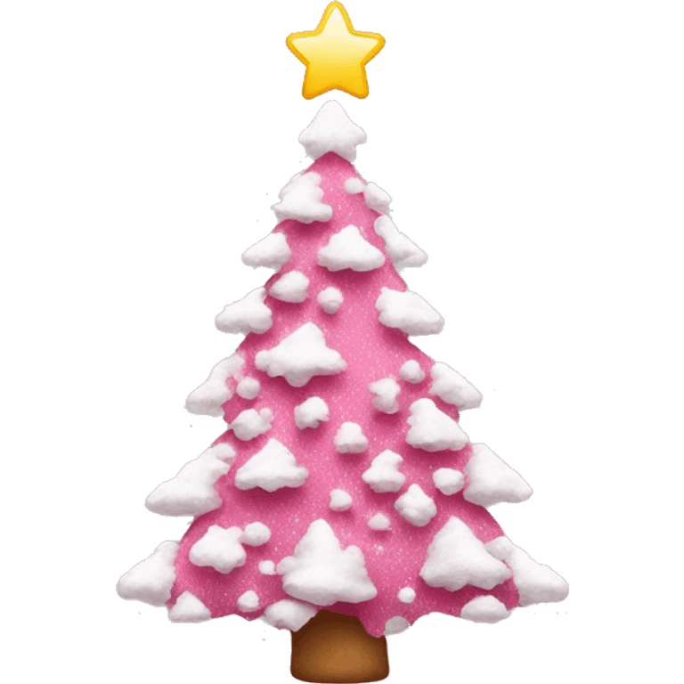 pink christmas tree with snow on it emoji