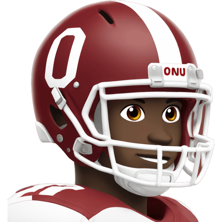 Football player with dark red uniform with “OU” logo emoji