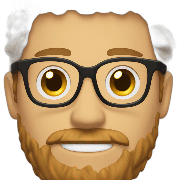 White Man with clear glasses with brown hair and a black tshirt and a man bun and beard emoji