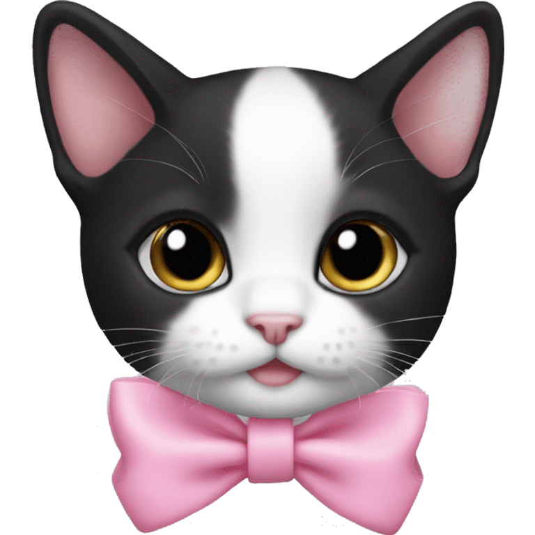 Tuxedo kitten with a pink bow emoji