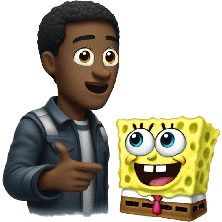 black guy talking to spongebob emoji