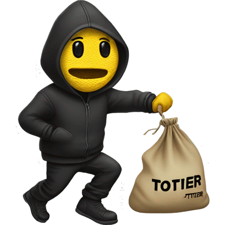 Thief stealing money bag with the word Toptier embroidered on it emoji