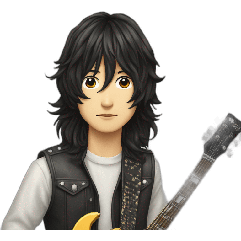 shintaro sakamoto  narrow eyes and Permanent Wave long hair with Gibson sg guitar emoji