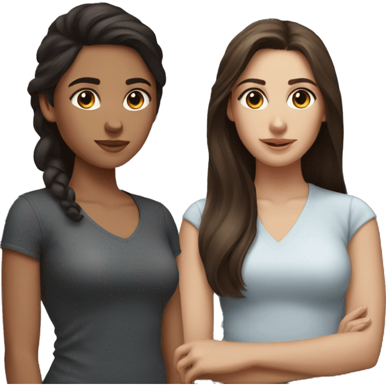 Dark hair and brown hair girls duo emoji