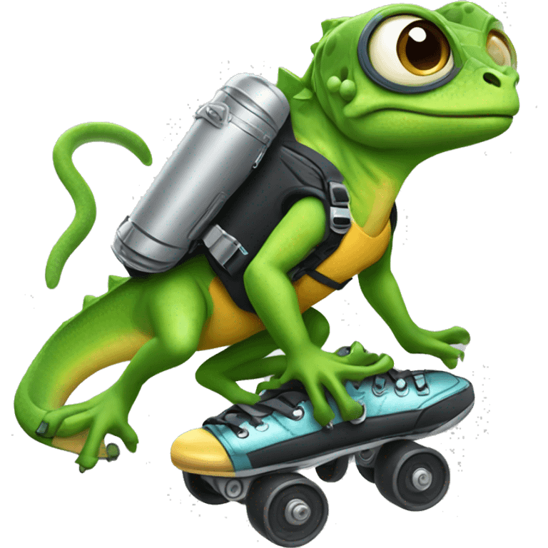 lizard wearing a jetpack and rollerskates emoji