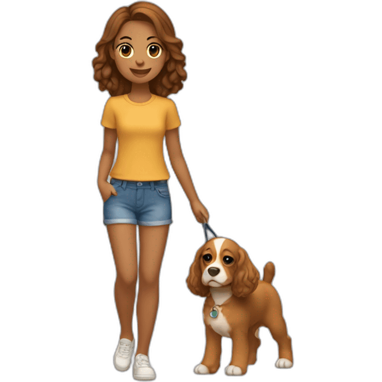 Chica Adolescente paseando a un Cocker spaniel color canela emoji