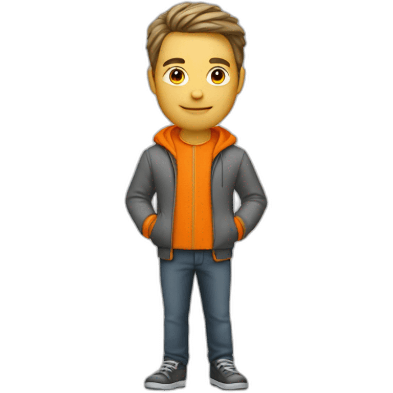 a guy with a coupe au bolle with a orange veste emoji