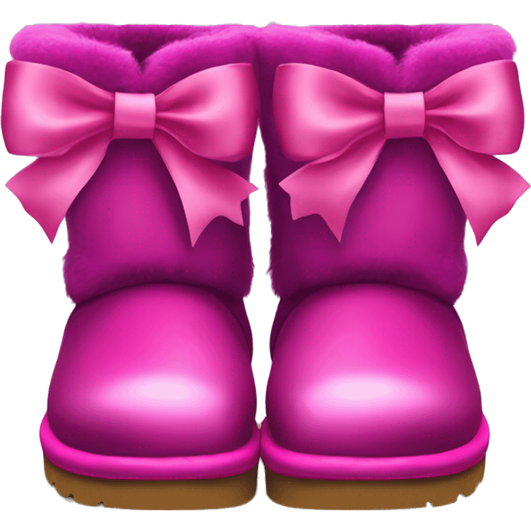 Realistic pair of magenta Ugg fur boots with silk ribbon bows. emoji