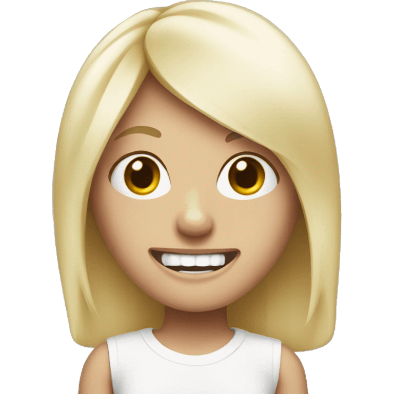 white blond girl with big teeth, bandage around the head emoji