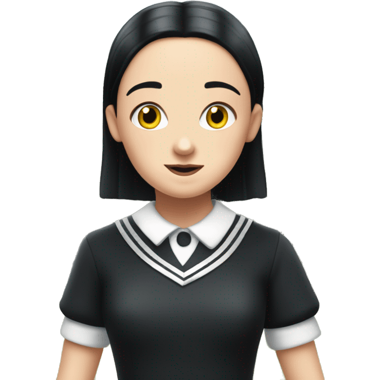 wednesday addams dancing in sleeveless school uniform in the school courtyard quadrangle on the green grass  emoji