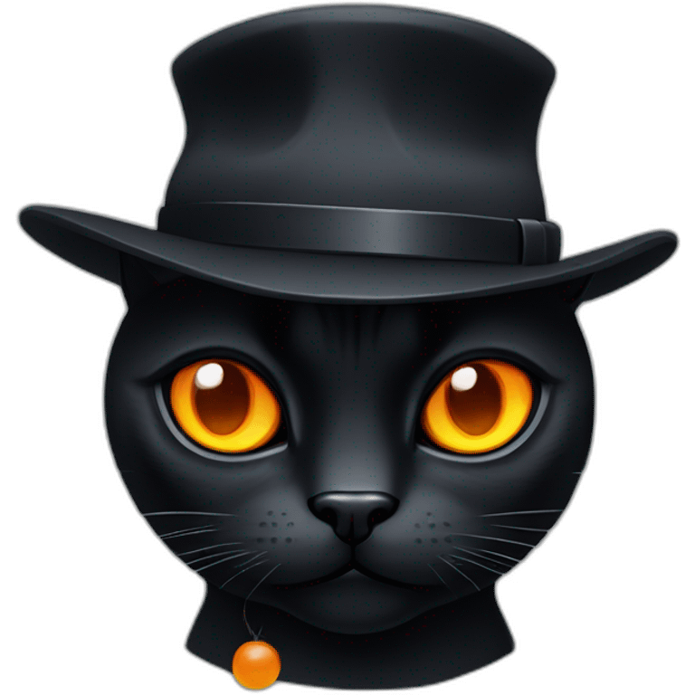 black cat with orange eye and mafia hat emoji