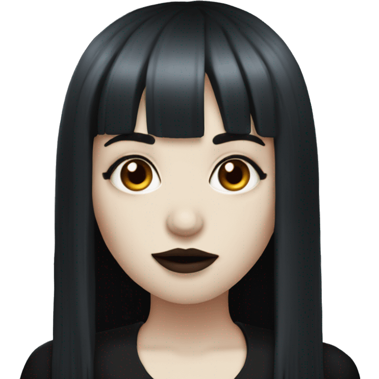 goth girl that has white skin and Long Dark red hair and fringe bangs emoji