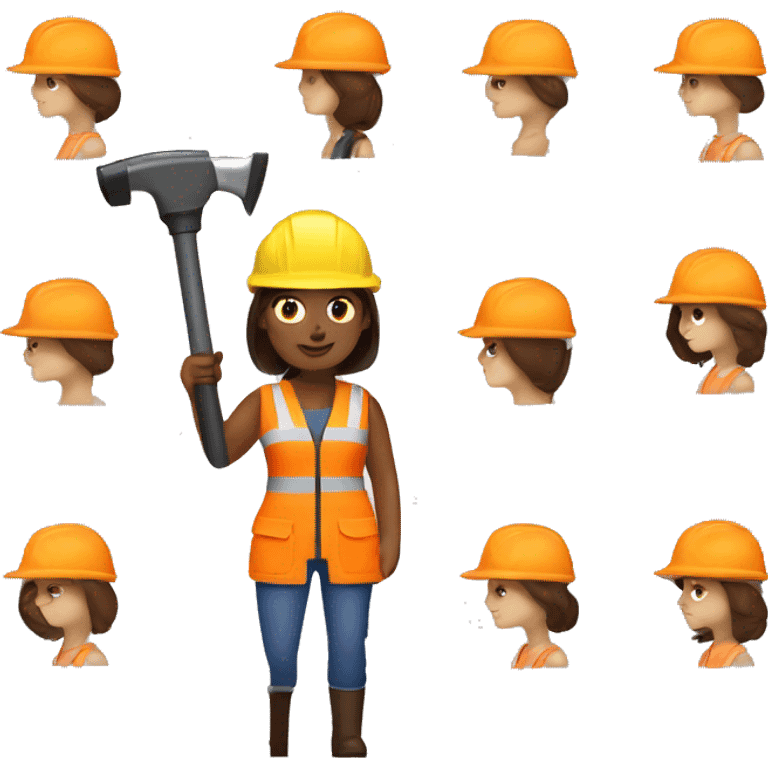 brunette woman with an orange construction helmet and an electric hammer in her hand emoji