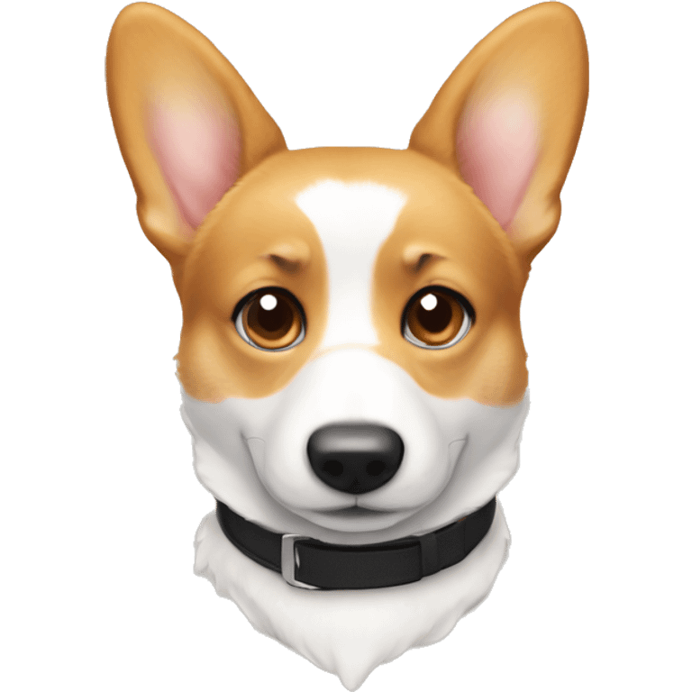 White and tan corgi with collar that reads Benito emoji