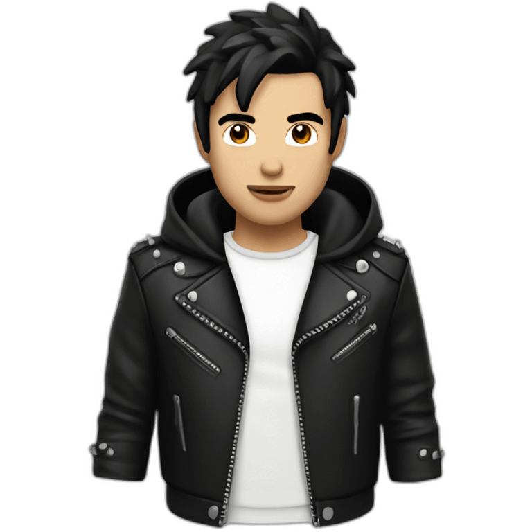 Punk male with white hood leather jacket with dark hair emoji