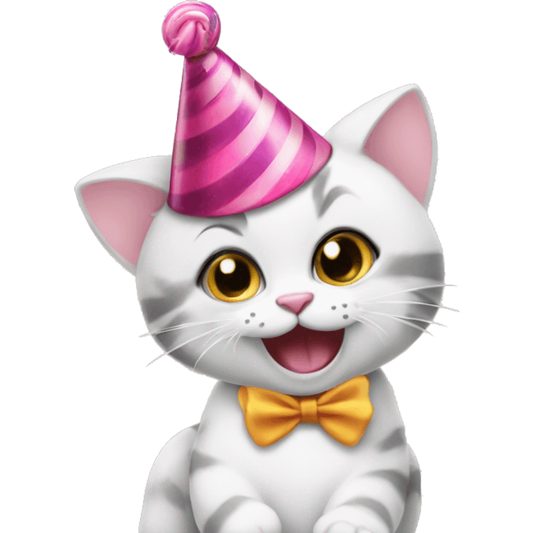 baby cat with a birthday hat on and a lollipop in the paw emoji