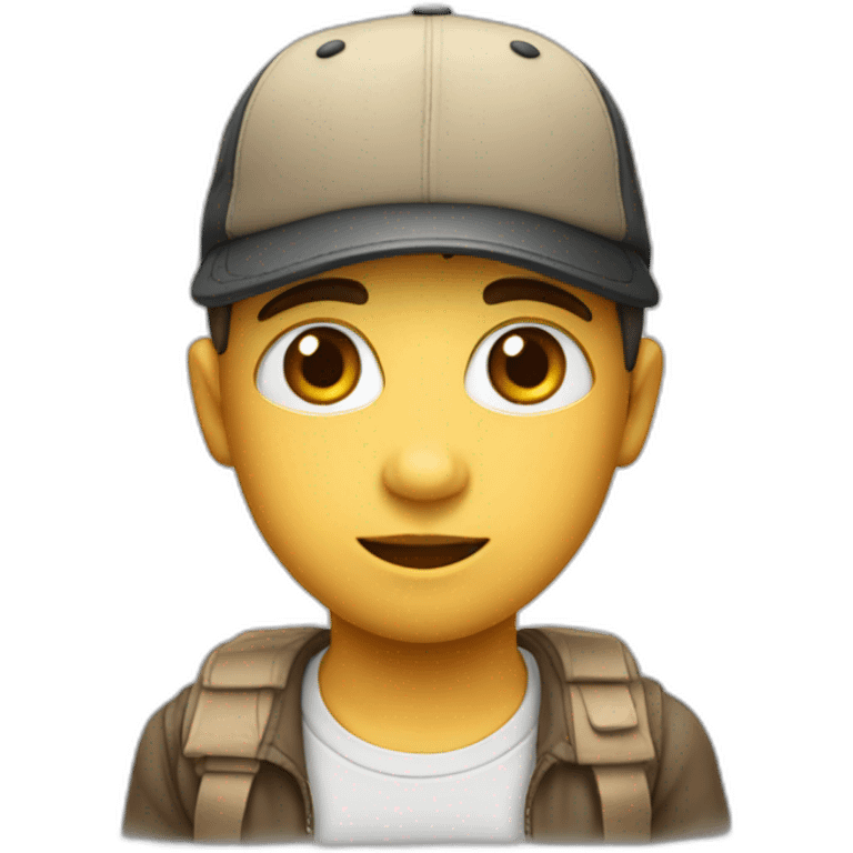 niño con gorra blanca y ojos rasgados emoji